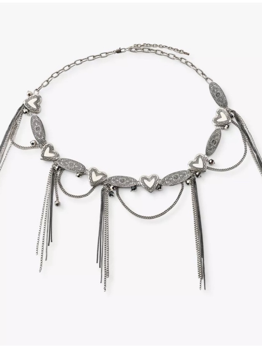 NWT. Zara Silver Metal Chain Heart Belt. Size 30.